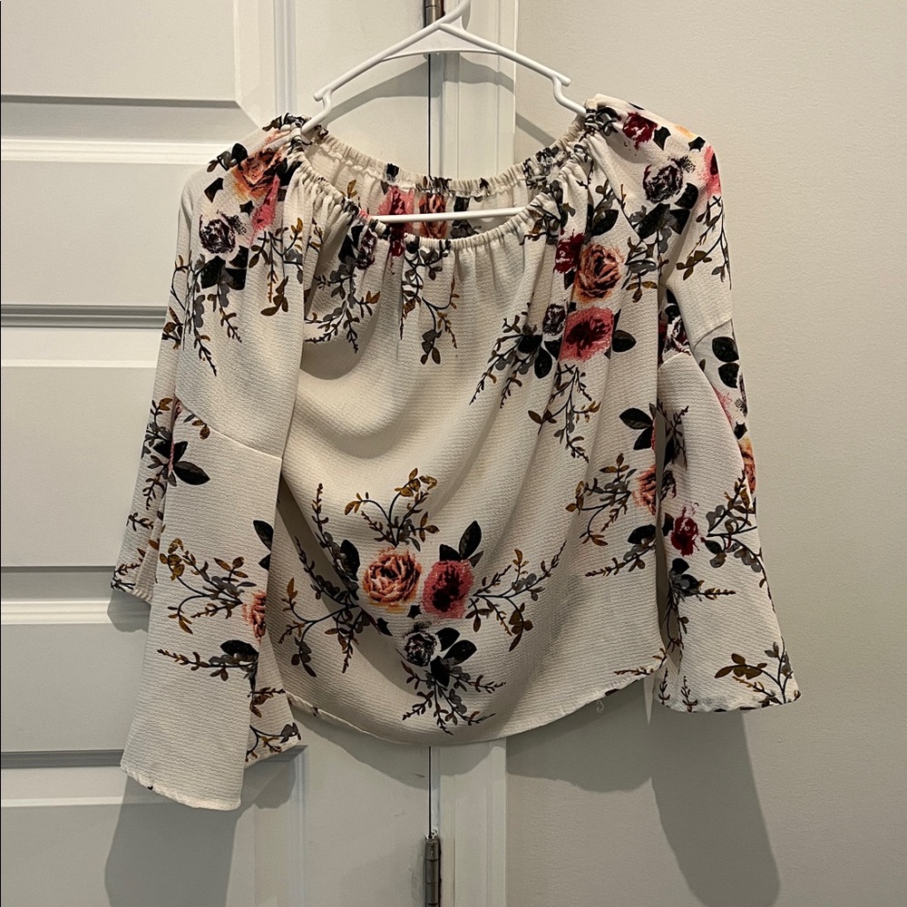 SHEIN Cream Floral Off-Shoulder Blouse